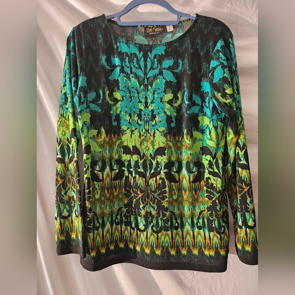 Bob Mackie Green and Blue Patterned Sweatshirt